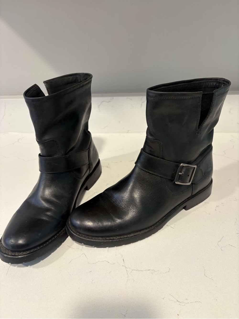 Women’s fry boots Black Leather Engineer Boots with Buckle